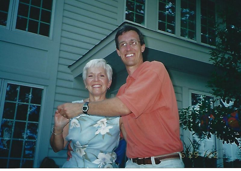 David dancing with mom on the back porch.