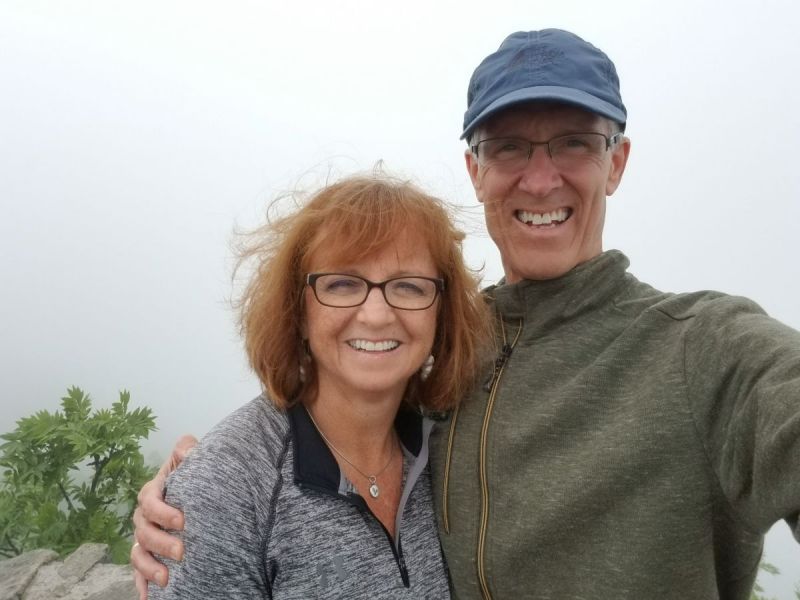 K and D in clouds. NC mountains.