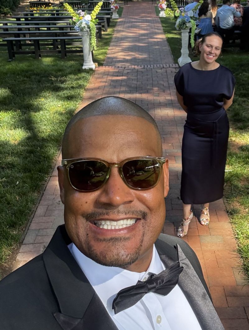 Samad and Christine at a wedding